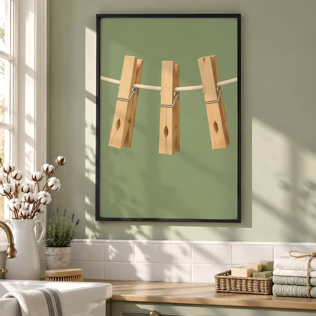 Laundry Room Frame Mockup Bundle — 40 Vertical Laundry and Utility Room Wall Art PSD Mockups: mockup scene 20 of 40