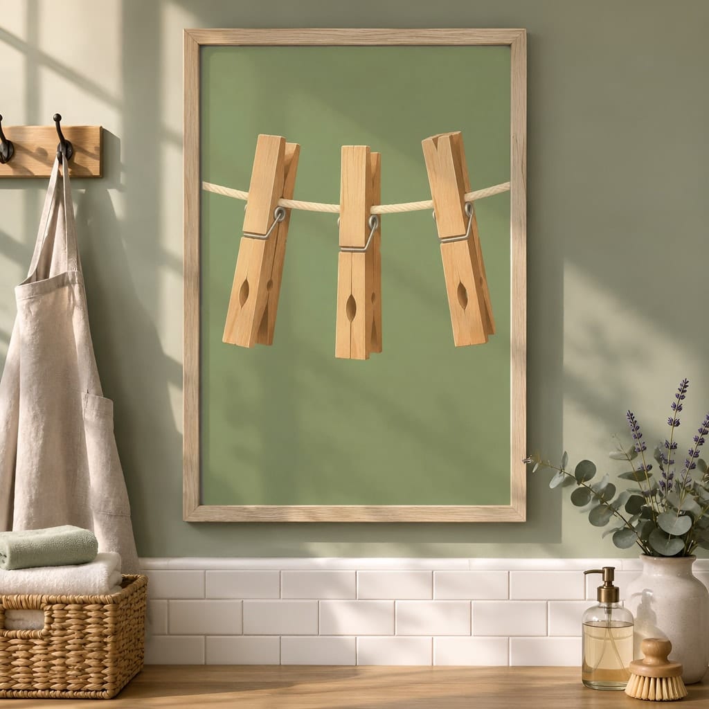 Laundry Room Frame Mockup Bundle — 40 Vertical Laundry and Utility Room Wall Art PSD Mockups: mockup scene 23 of 40