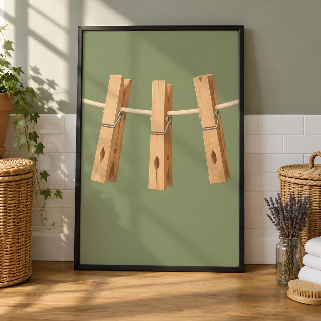 Laundry Room Frame Mockup Bundle — 40 Vertical Laundry and Utility Room Wall Art PSD Mockups: mockup scene 25 of 40