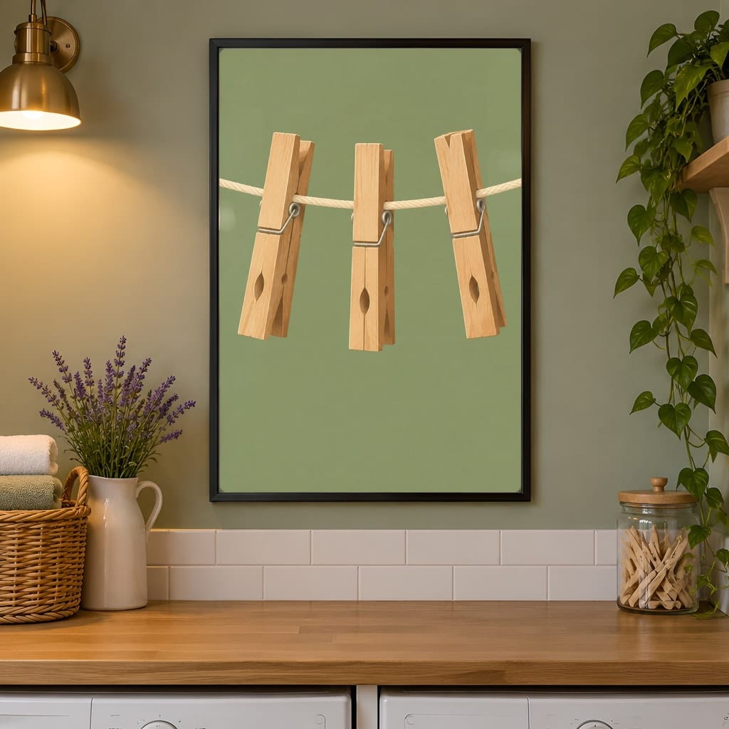 Laundry Room Frame Mockup Bundle — 40 Vertical Laundry and Utility Room Wall Art PSD Mockups: mockup scene 27 of 40