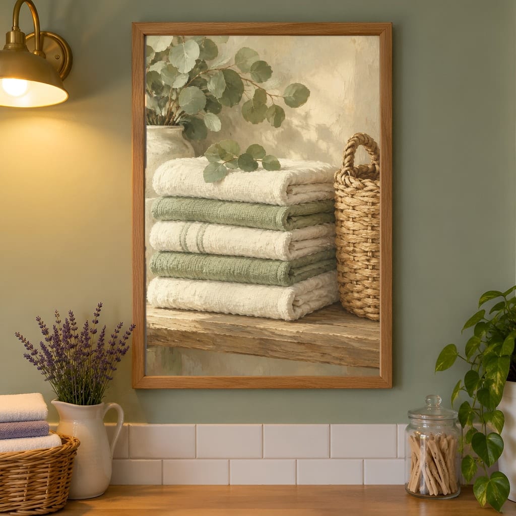 Laundry Room Frame Mockup Bundle — 40 Vertical Laundry and Utility Room Wall Art PSD Mockups: mockup scene 31 of 40