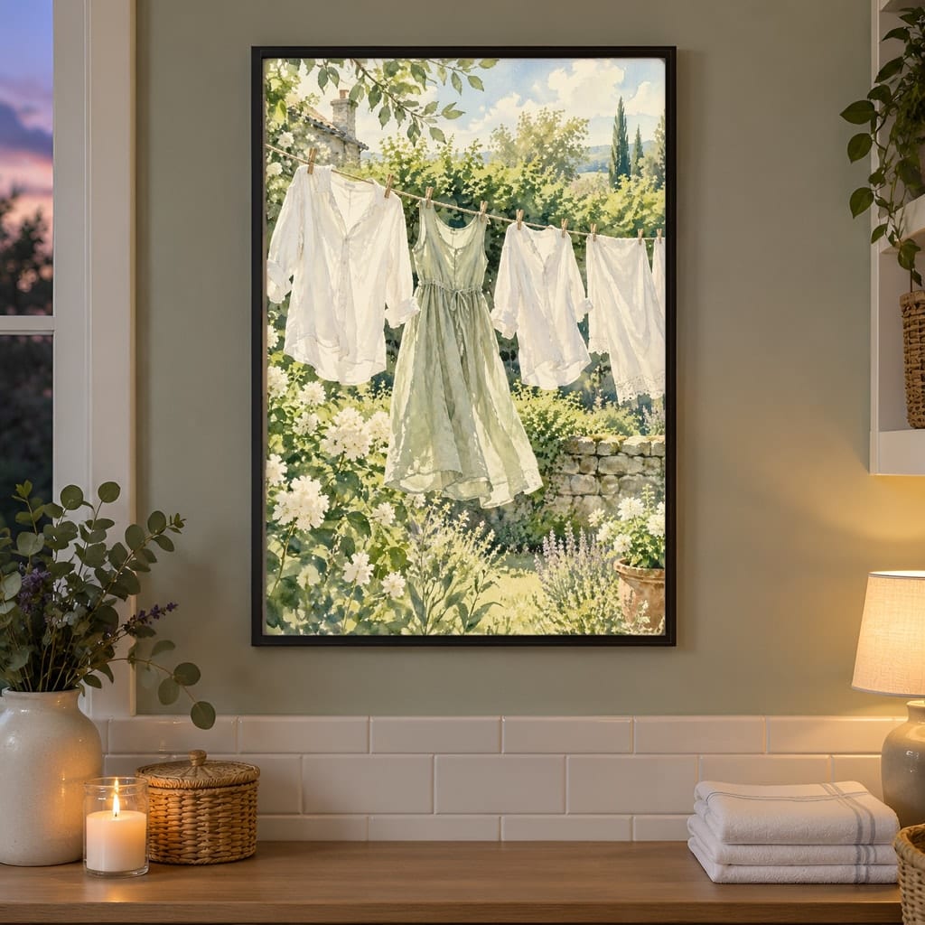 Laundry Room Frame Mockup Bundle — 40 Vertical Laundry and Utility Room Wall Art PSD Mockups: mockup scene 32 of 40
