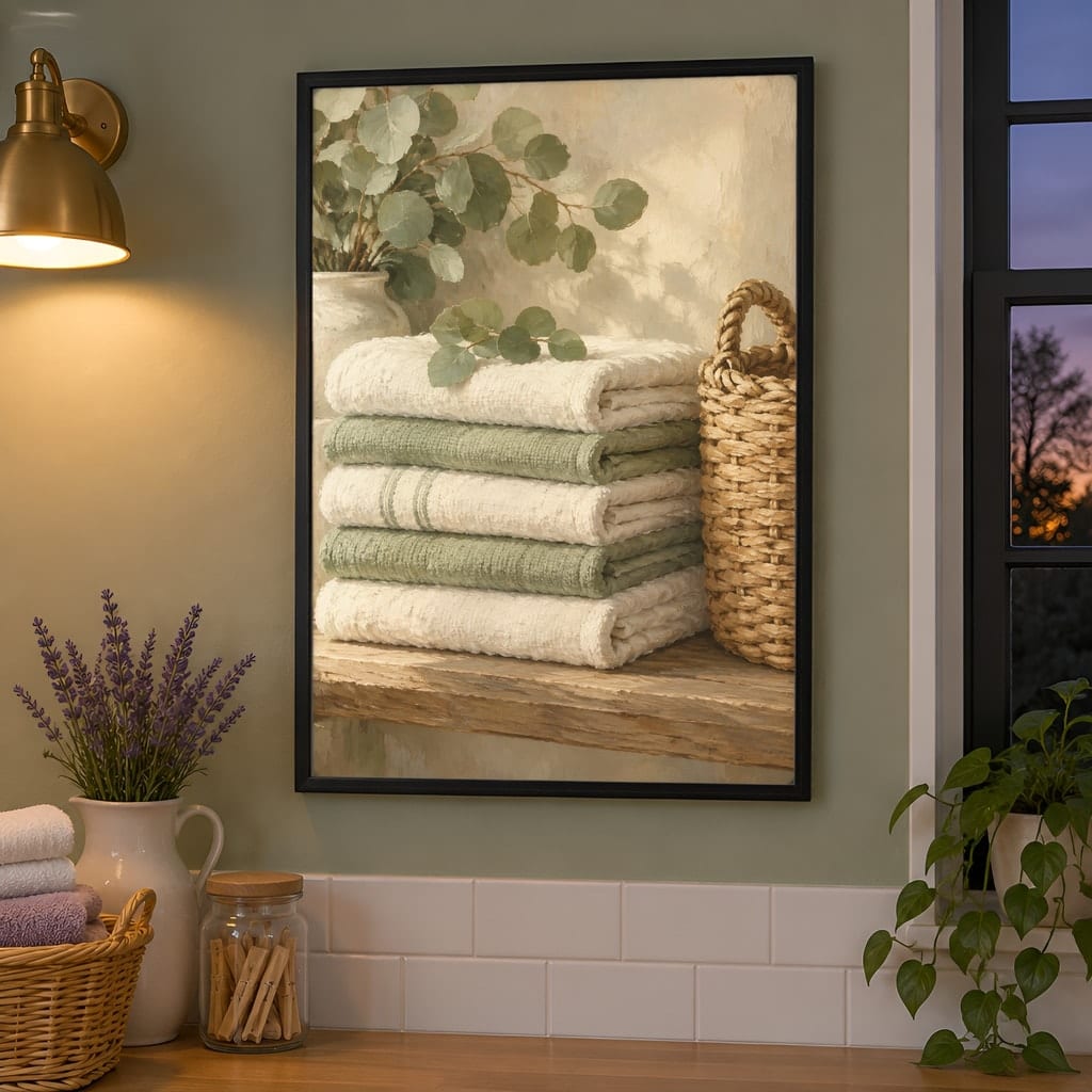 Laundry Room Frame Mockup Bundle — 40 Vertical Laundry and Utility Room Wall Art PSD Mockups: mockup scene 35 of 40