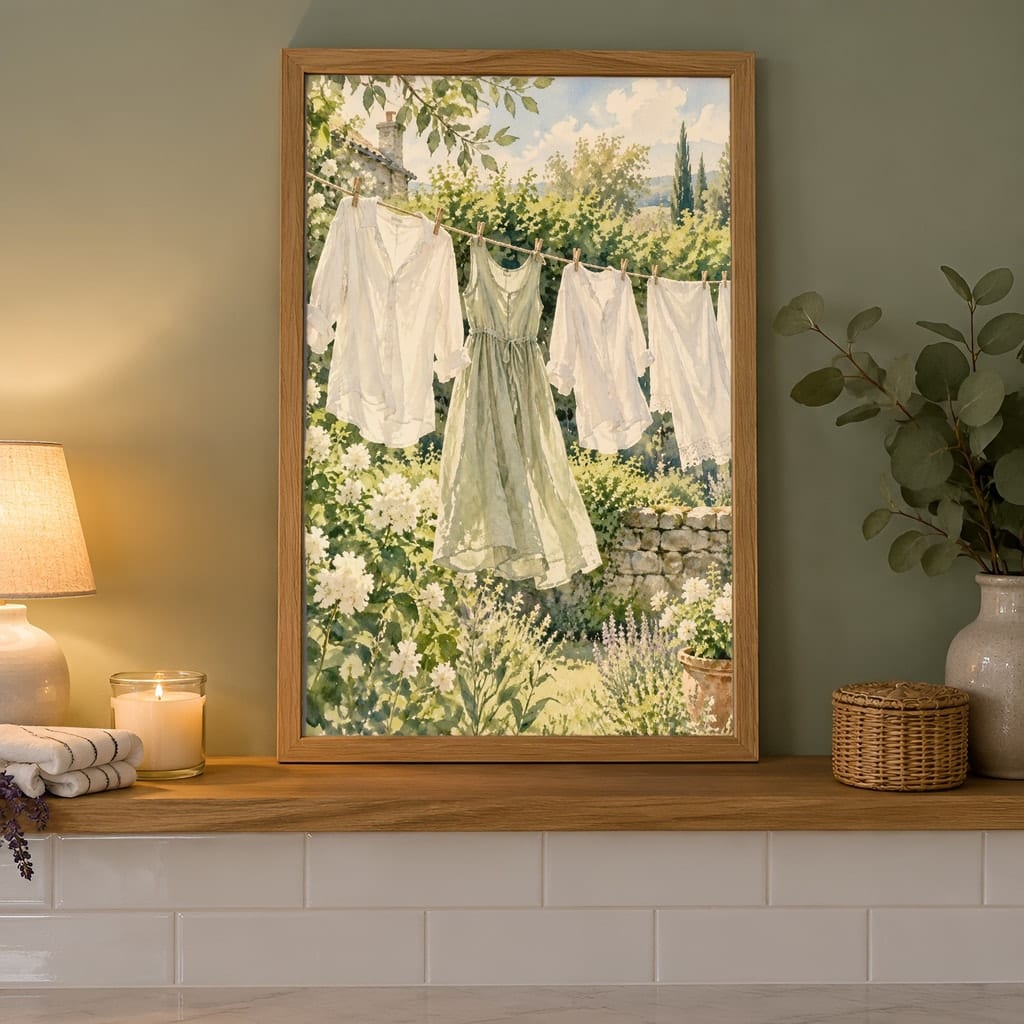 Laundry Room Frame Mockup Bundle — 40 Vertical Laundry and Utility Room Wall Art PSD Mockups: mockup scene 36 of 40
