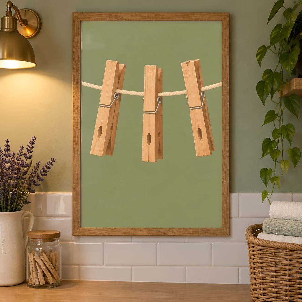 Laundry Room Frame Mockup Bundle — 40 Vertical Laundry and Utility Room Wall Art PSD Mockups: mockup scene 39 of 40