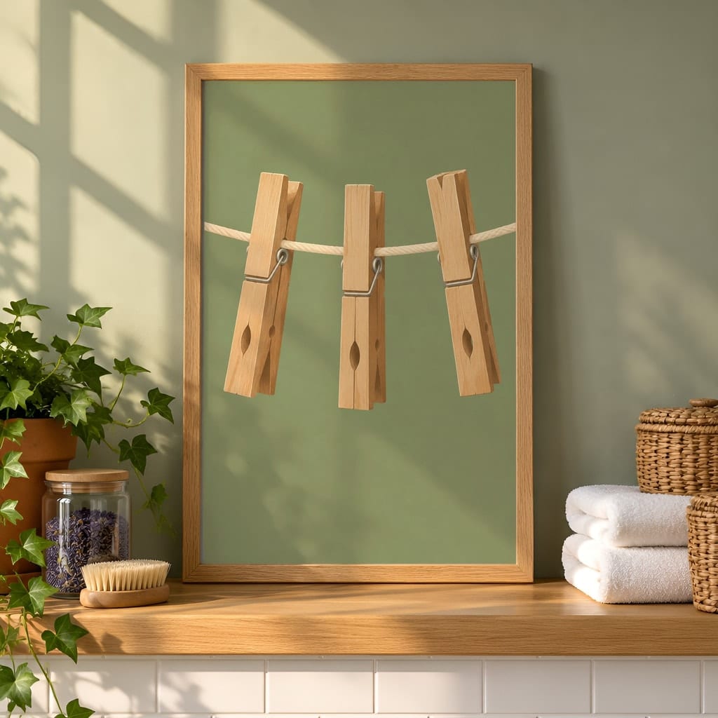 Laundry Room Frame Mockup Bundle — 40 Vertical Laundry and Utility Room Wall Art PSD Mockups: mockup scene 4 of 40