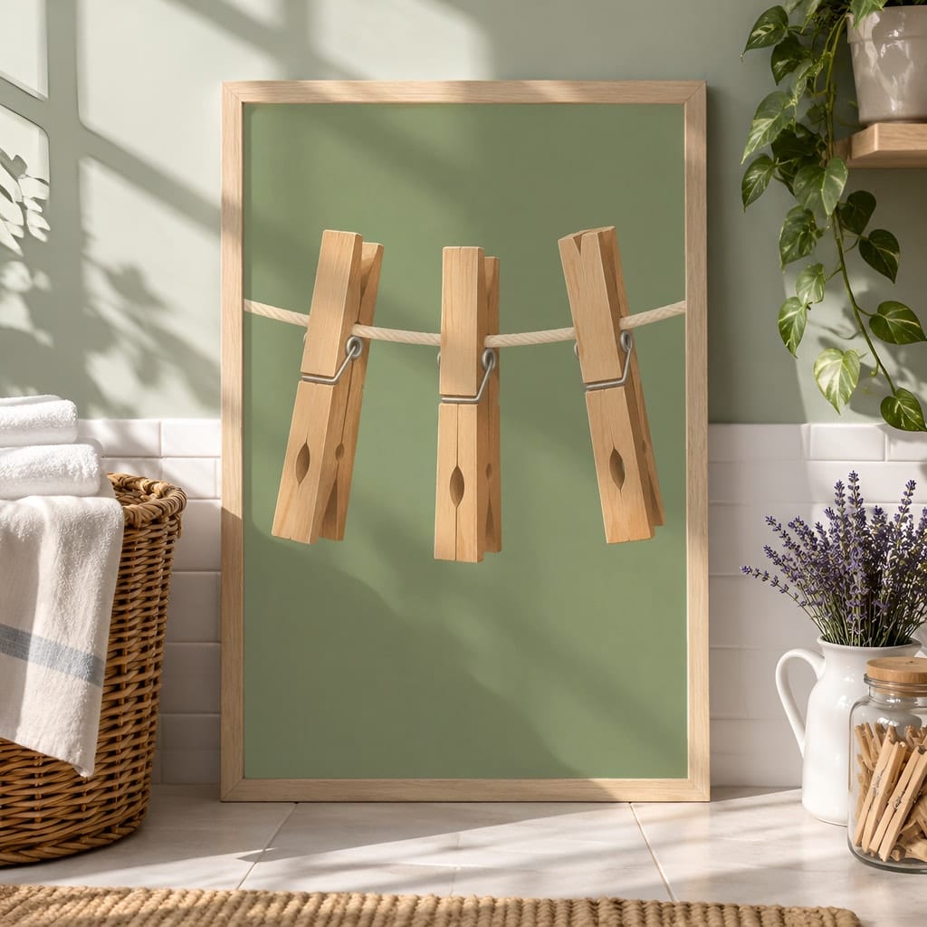 Laundry Room Frame Mockup Bundle — 40 Vertical Laundry and Utility Room Wall Art PSD Mockups: mockup scene 8 of 40