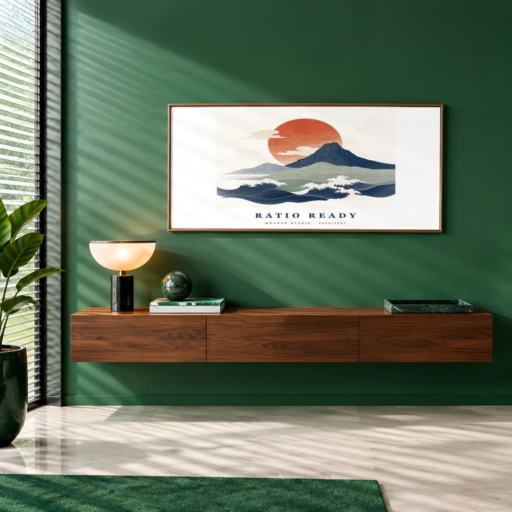 Horizontal Frame Mockup Bundle — Modern Minimalist Wall Art PSD Templates (40 Scenes): mockup scene 10 of 40