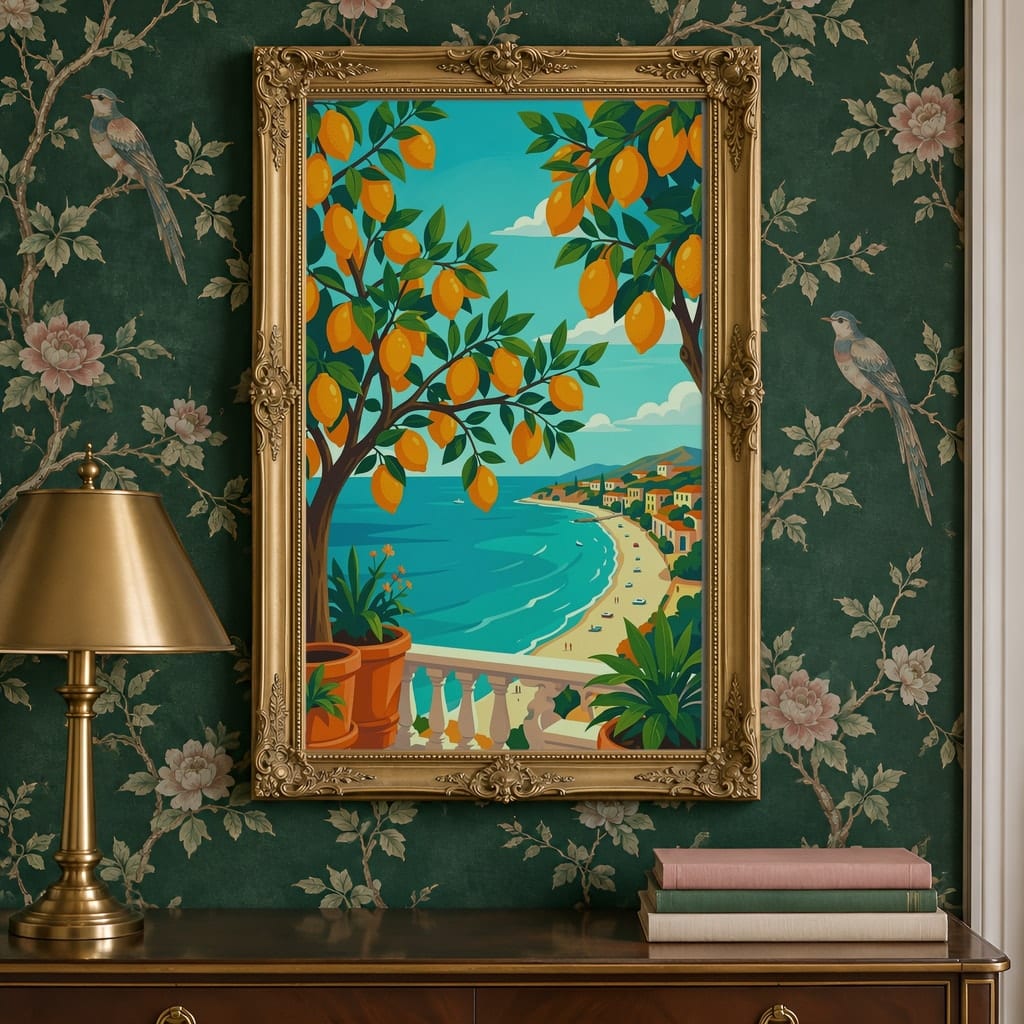 Maximalist Wallpaper Frame Mockup — Bold Pattern Room Wall Art PSD Templates (40 Scenes) — first mockup scene from the pack