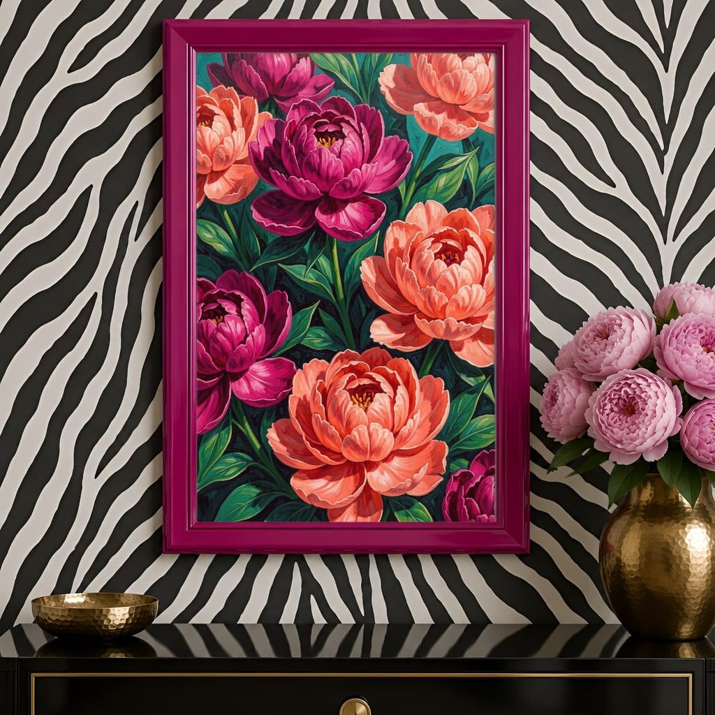 Maximalist Wallpaper Frame Mockup — Bold Pattern Room Wall Art PSD Templates (40 Scenes): mockup scene 16 of 40