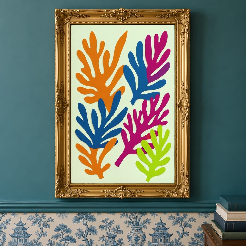 Maximalist Wallpaper Frame Mockup — Bold Pattern Room Wall Art PSD Templates (40 Scenes): mockup scene 30 of 40