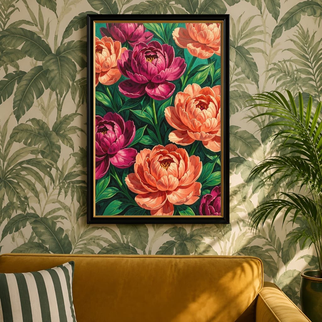 Maximalist Wallpaper Frame Mockup — Bold Pattern Room Wall Art PSD Templates (40 Scenes): mockup scene 31 of 40