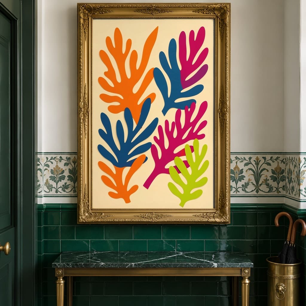 Maximalist Wallpaper Frame Mockup — Bold Pattern Room Wall Art PSD Templates (40 Scenes): mockup scene 36 of 40
