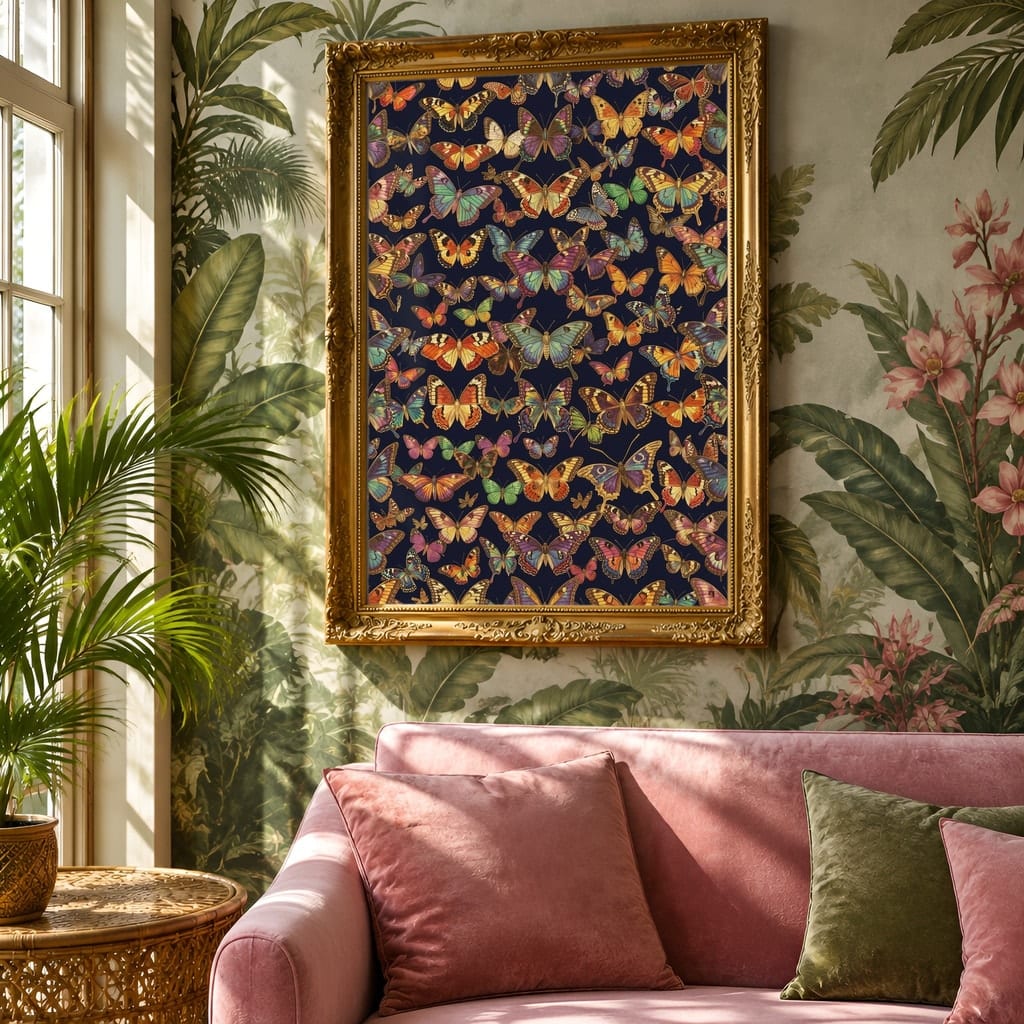 Maximalist Wallpaper Frame Mockup — Bold Pattern Room Wall Art PSD Templates (40 Scenes): mockup scene 38 of 40