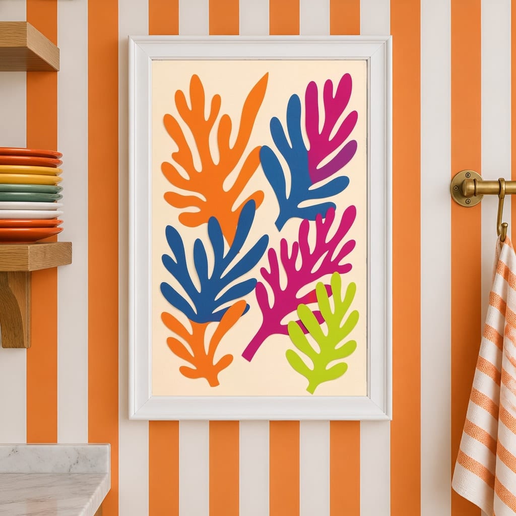 Maximalist Wallpaper Frame Mockup — Bold Pattern Room Wall Art PSD Templates (40 Scenes): mockup scene 4 of 40
