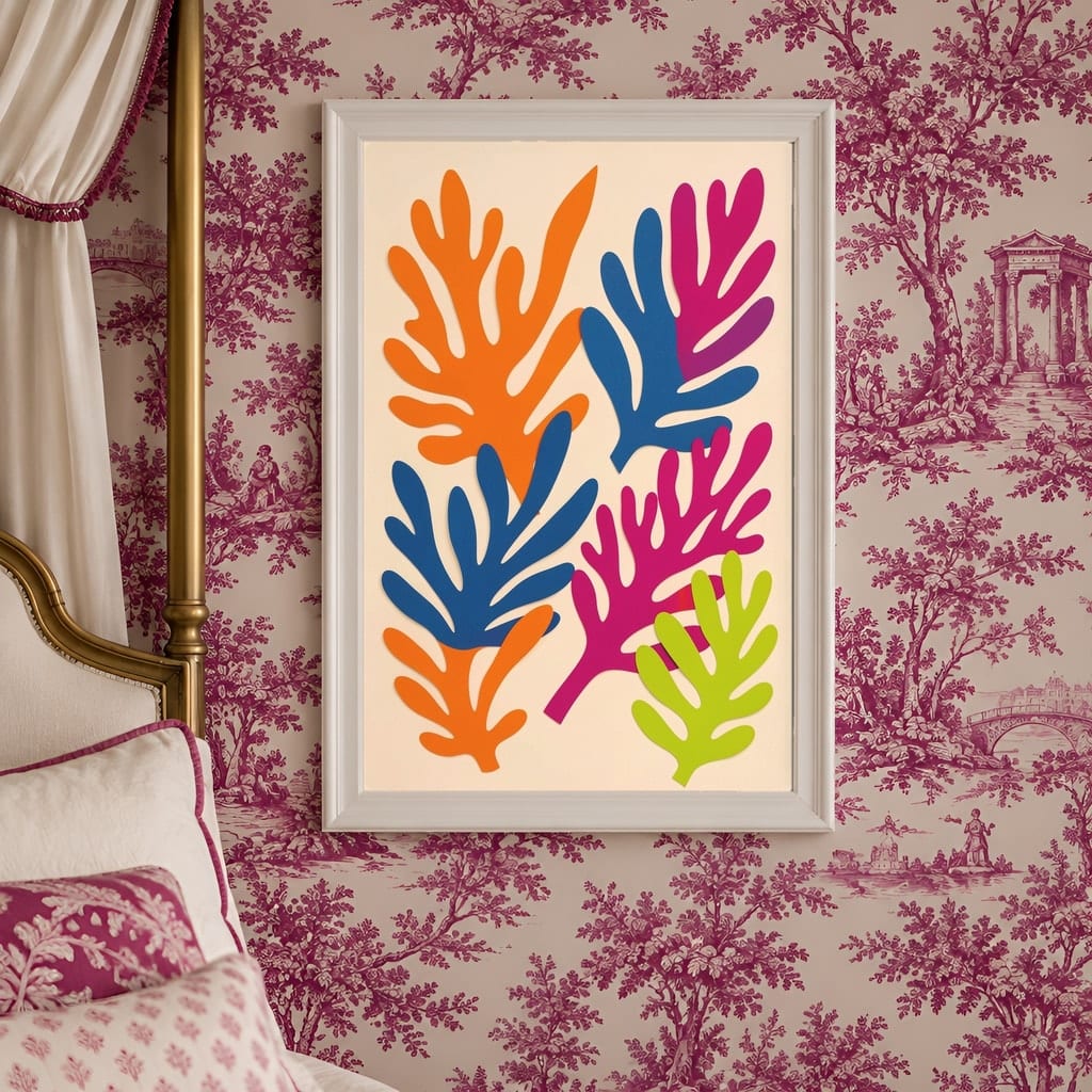 Maximalist Wallpaper Frame Mockup — Bold Pattern Room Wall Art PSD Templates (40 Scenes): mockup scene 7 of 40