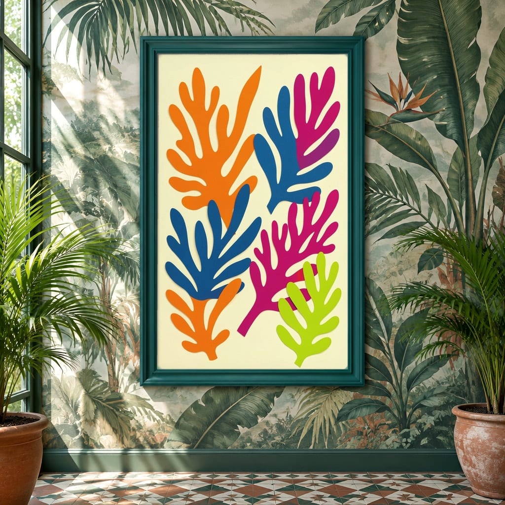 Maximalist Wallpaper Frame Mockup — Bold Pattern Room Wall Art PSD Templates (40 Scenes): mockup scene 9 of 40