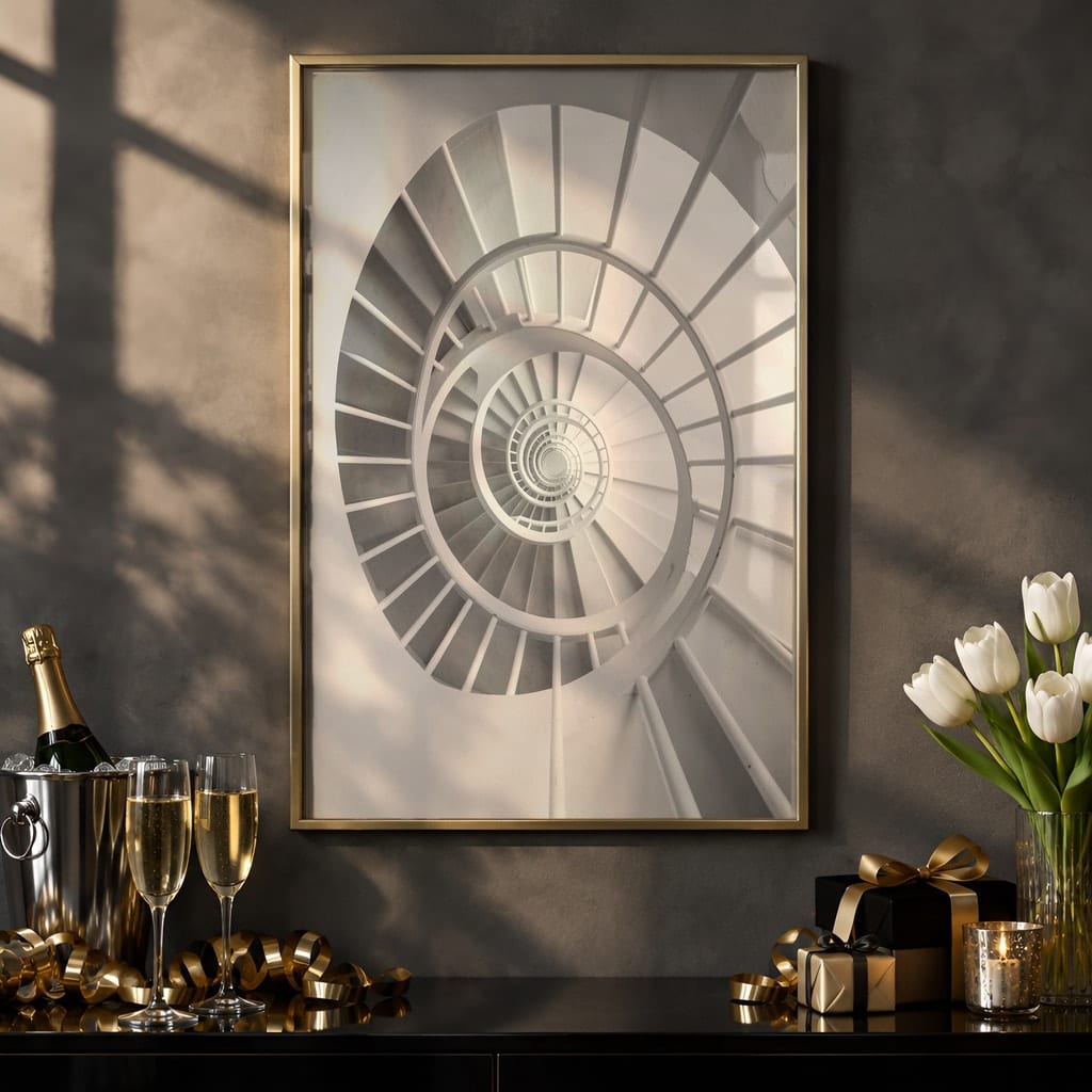 New Year Frame Mockup Bundle — 40 Vertical Champagne and Black Wall Art PSD Mockups — first mockup scene from the pack
