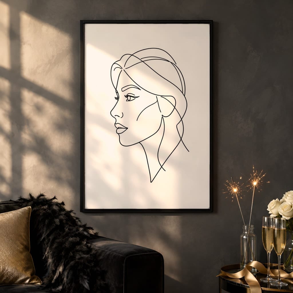 New Year Frame Mockup Bundle — 40 Vertical Champagne and Black Wall Art PSD Mockups: mockup scene 10 of 40