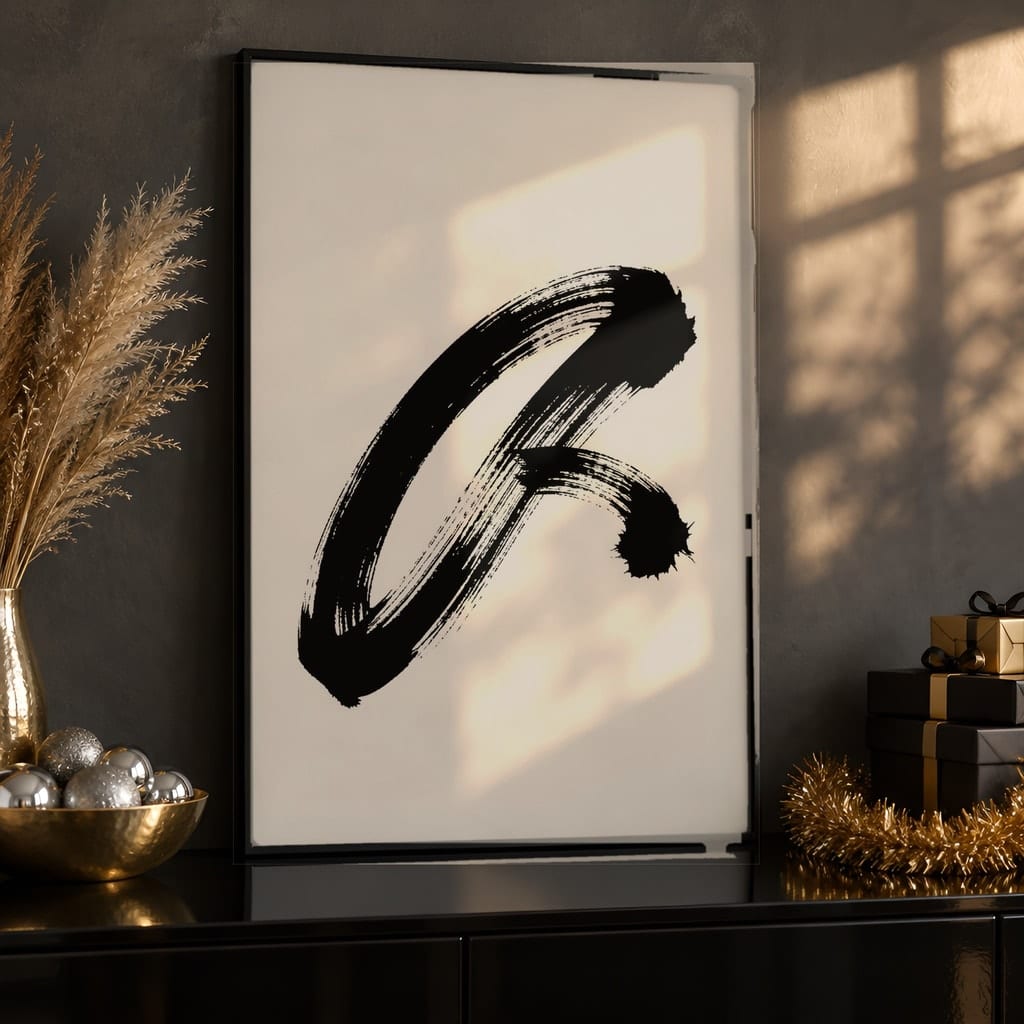 New Year Frame Mockup Bundle — 40 Vertical Champagne and Black Wall Art PSD Mockups: mockup scene 12 of 40