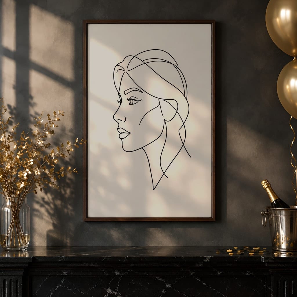New Year Frame Mockup Bundle — 40 Vertical Champagne and Black Wall Art PSD Mockups: mockup scene 13 of 40