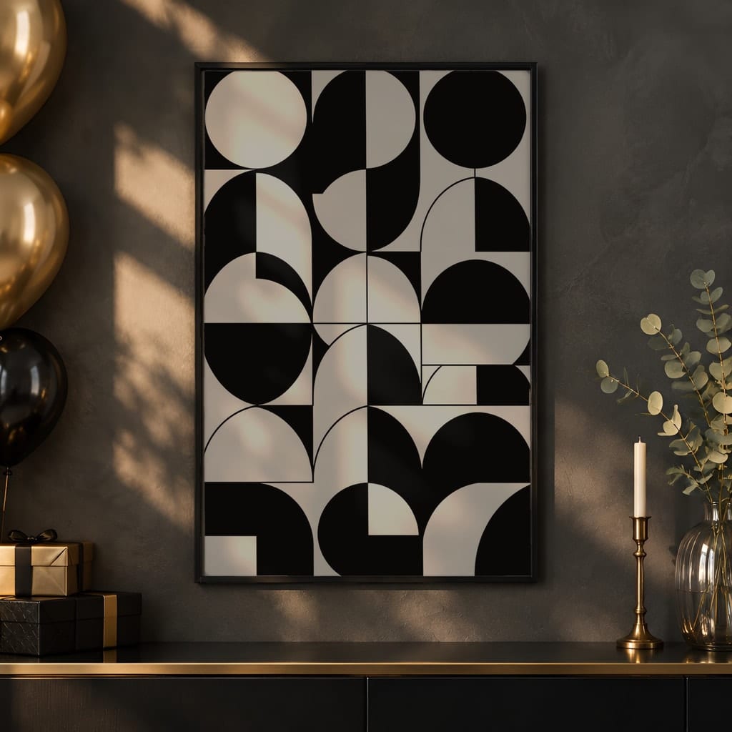 New Year Frame Mockup Bundle — 40 Vertical Champagne and Black Wall Art PSD Mockups: mockup scene 15 of 40