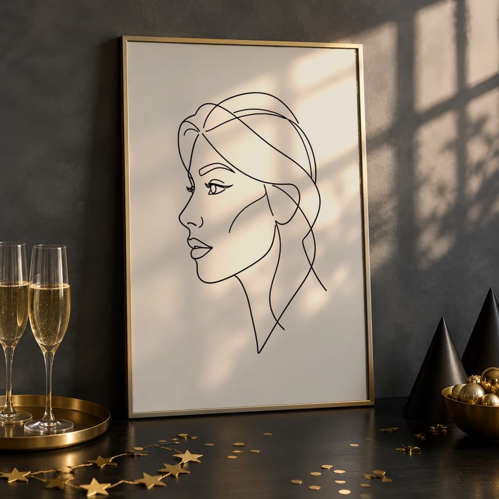 New Year Frame Mockup Bundle — 40 Vertical Champagne and Black Wall Art PSD Mockups: mockup scene 16 of 40