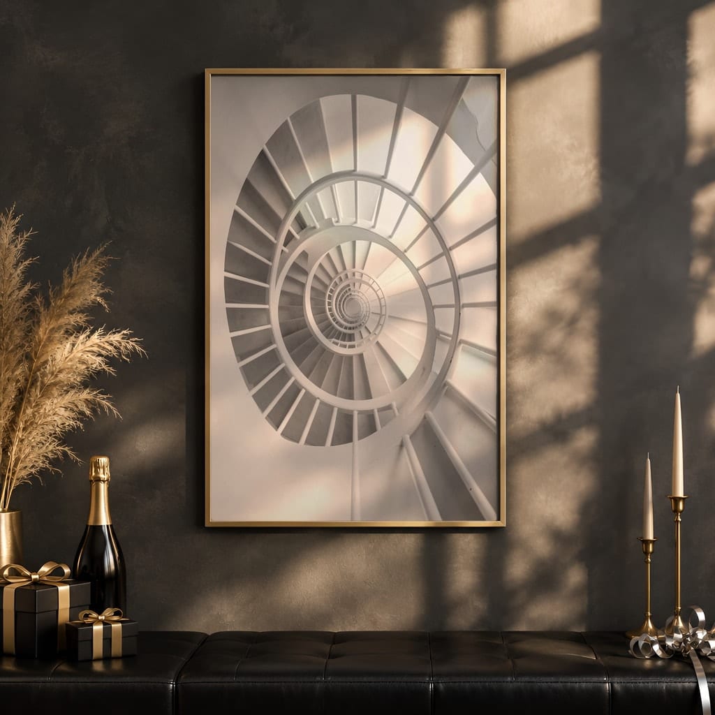 New Year Frame Mockup Bundle — 40 Vertical Champagne and Black Wall Art PSD Mockups: mockup scene 19 of 40