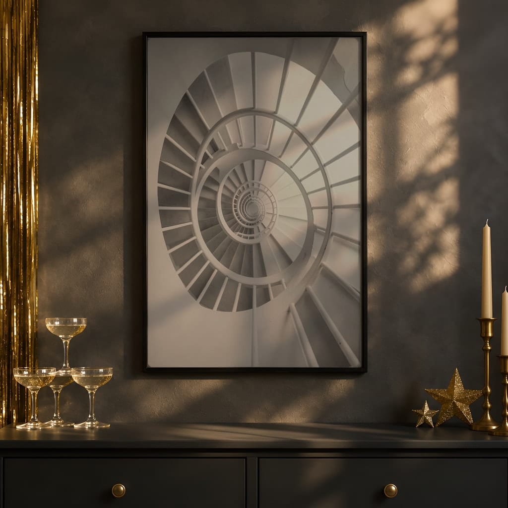 New Year Frame Mockup Bundle — 40 Vertical Champagne and Black Wall Art PSD Mockups: mockup scene 22 of 40