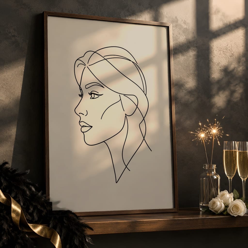 New Year Frame Mockup Bundle — 40 Vertical Champagne and Black Wall Art PSD Mockups: mockup scene 23 of 40