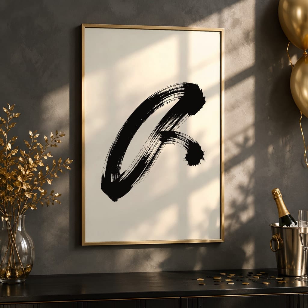 New Year Frame Mockup Bundle — 40 Vertical Champagne and Black Wall Art PSD Mockups: mockup scene 26 of 40