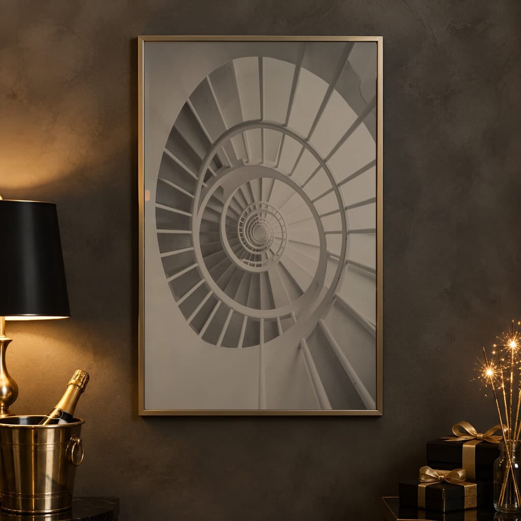 New Year Frame Mockup Bundle — 40 Vertical Champagne and Black Wall Art PSD Mockups: mockup scene 29 of 40