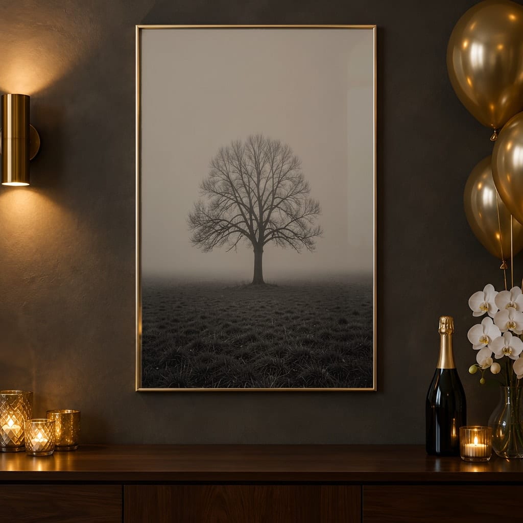 New Year Frame Mockup Bundle — 40 Vertical Champagne and Black Wall Art PSD Mockups: mockup scene 31 of 40