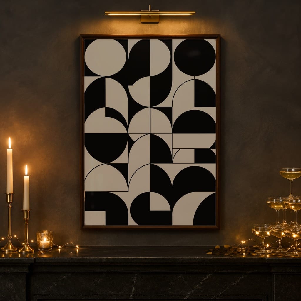 New Year Frame Mockup Bundle — 40 Vertical Champagne and Black Wall Art PSD Mockups: mockup scene 33 of 40