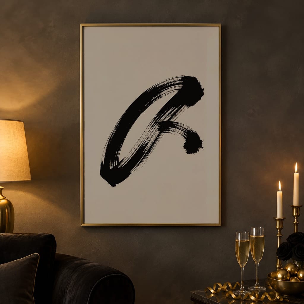 New Year Frame Mockup Bundle — 40 Vertical Champagne and Black Wall Art PSD Mockups: mockup scene 34 of 40