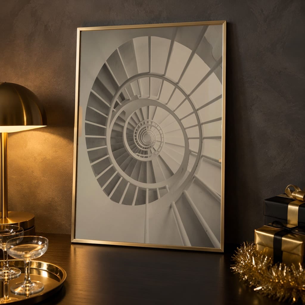 New Year Frame Mockup Bundle — 40 Vertical Champagne and Black Wall Art PSD Mockups: mockup scene 39 of 40