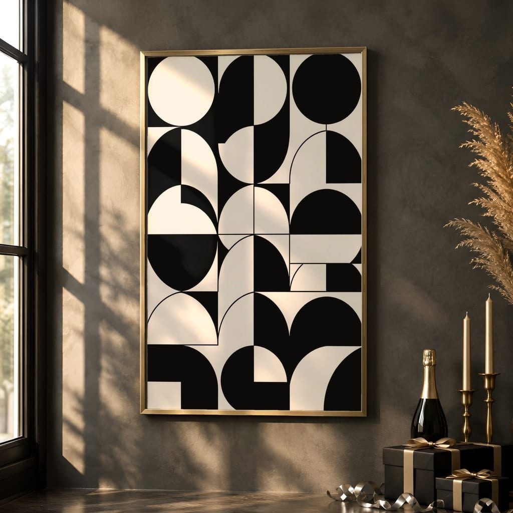 New Year Frame Mockup Bundle — 40 Vertical Champagne and Black Wall Art PSD Mockups: mockup scene 6 of 40