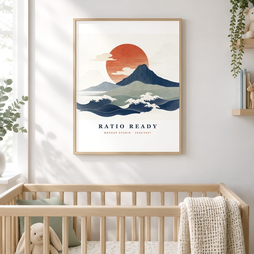 Baby Boy Nursery Frame Mockup — Wall Art PSD Templates (20 Scenes): mockup scene 11 of 20