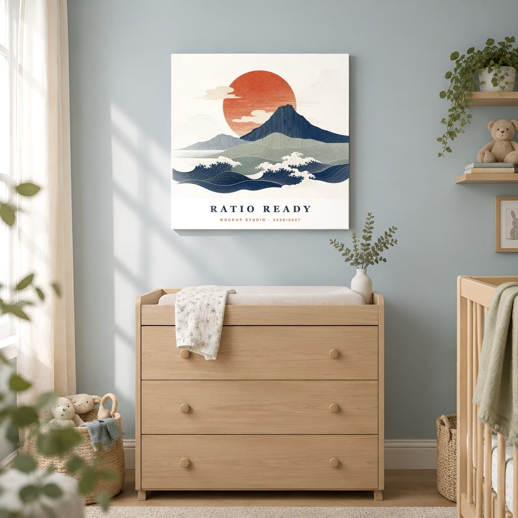 Baby Boy Nursery Frame Mockup — Wall Art PSD Templates (20 Scenes): mockup scene 12 of 20