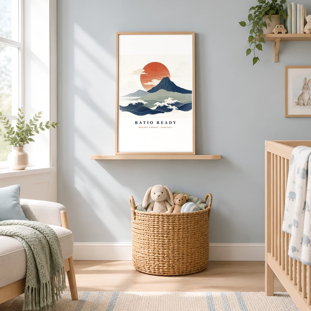 Baby Boy Nursery Frame Mockup — Wall Art PSD Templates (20 Scenes): mockup scene 13 of 20