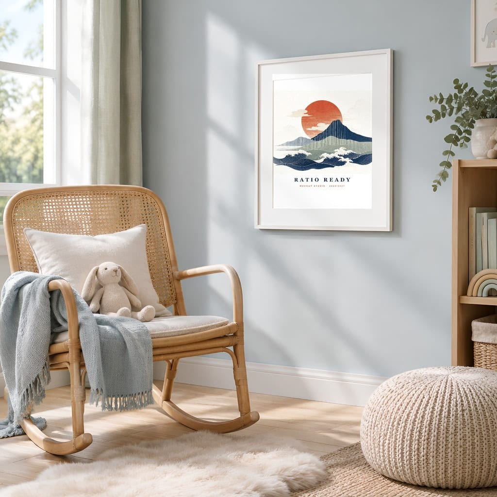 Baby Boy Nursery Frame Mockup — Wall Art PSD Templates (20 Scenes): mockup scene 14 of 20