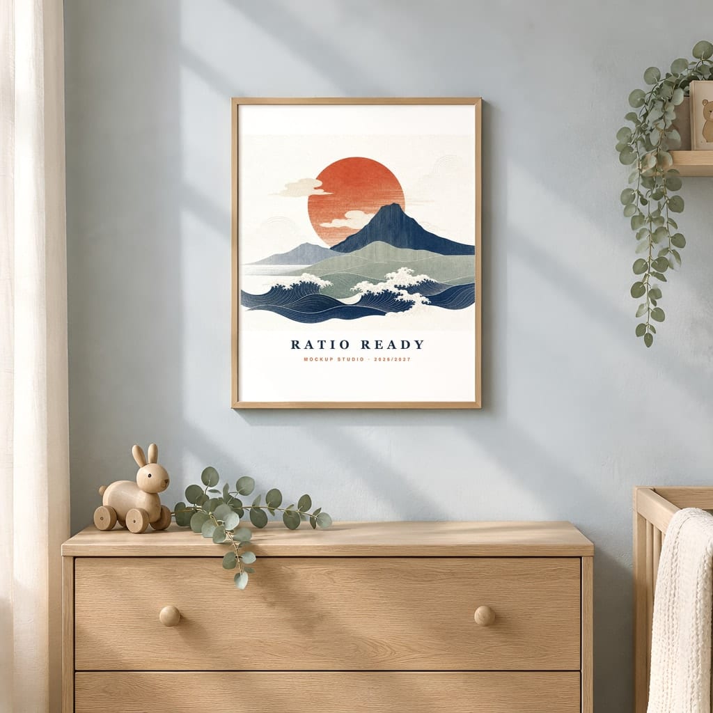 Baby Boy Nursery Frame Mockup — Wall Art PSD Templates (20 Scenes): mockup scene 15 of 20