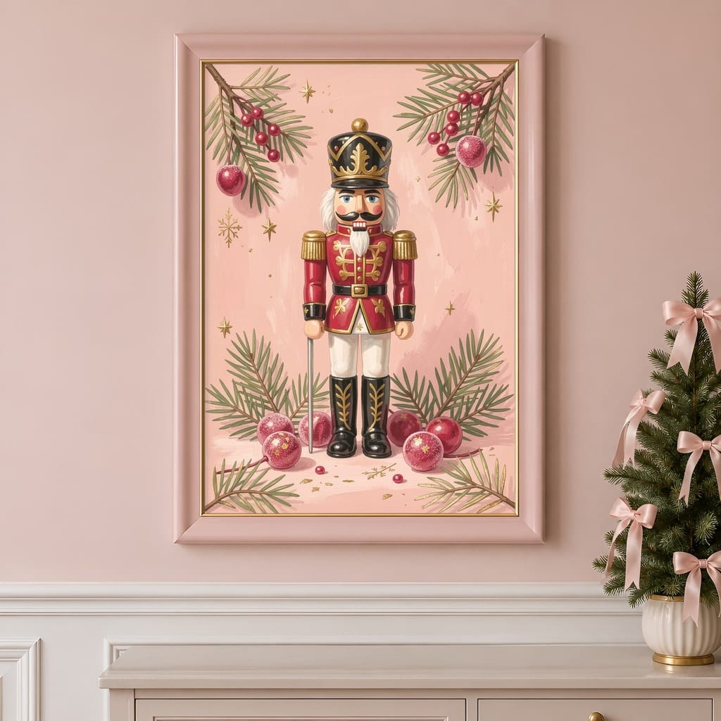 Pink Christmas Frame Mockup — Nutcracker Ballet Pastel Holiday Wall Art PSD Templates (40 Scenes) — first mockup scene from the pack