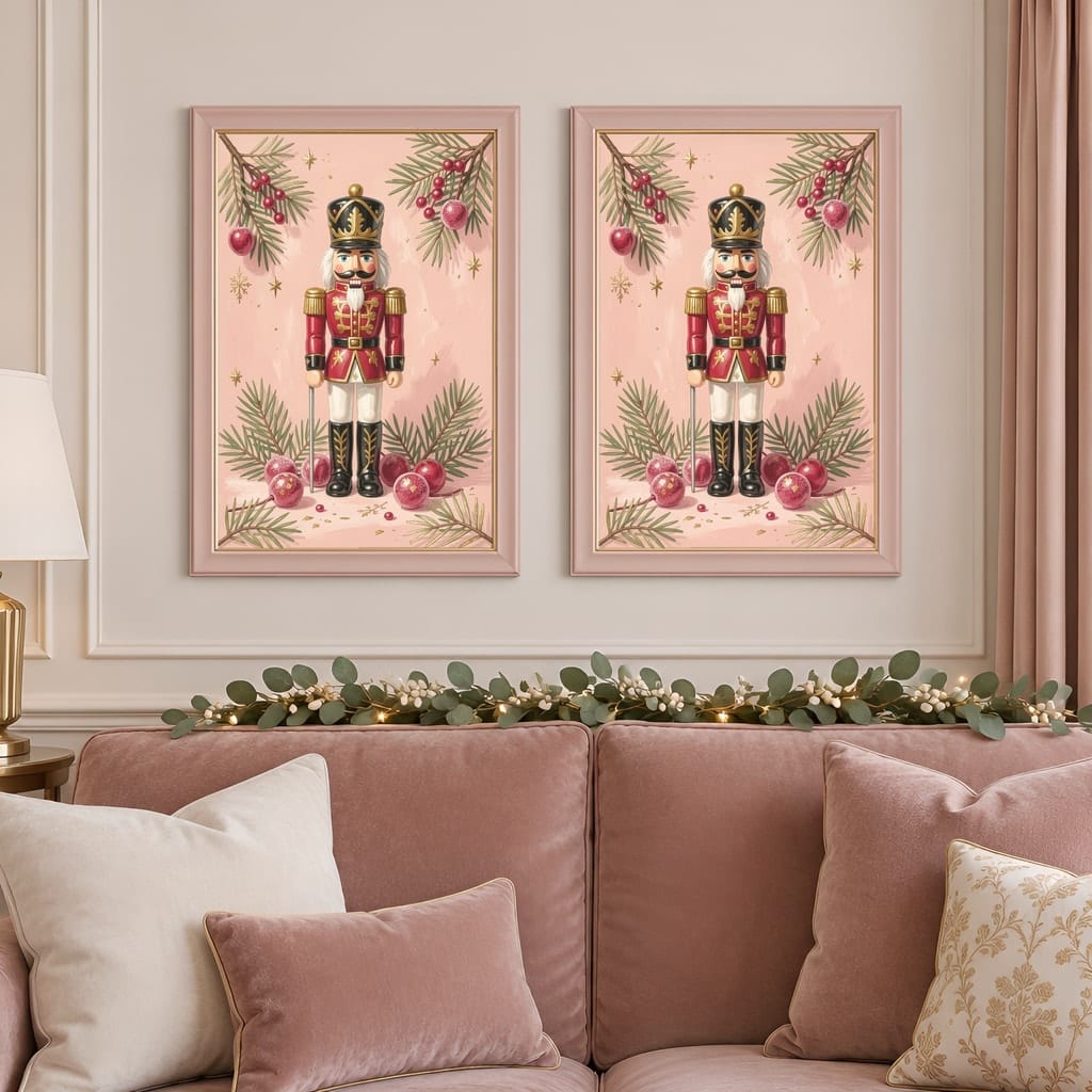 Pink Christmas Frame Mockup — Nutcracker Ballet Pastel Holiday Wall Art PSD Templates (40 Scenes): mockup scene 10 of 40
