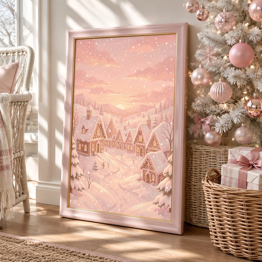Pink Christmas Frame Mockup — Nutcracker Ballet Pastel Holiday Wall Art PSD Templates (40 Scenes): mockup scene 12 of 40