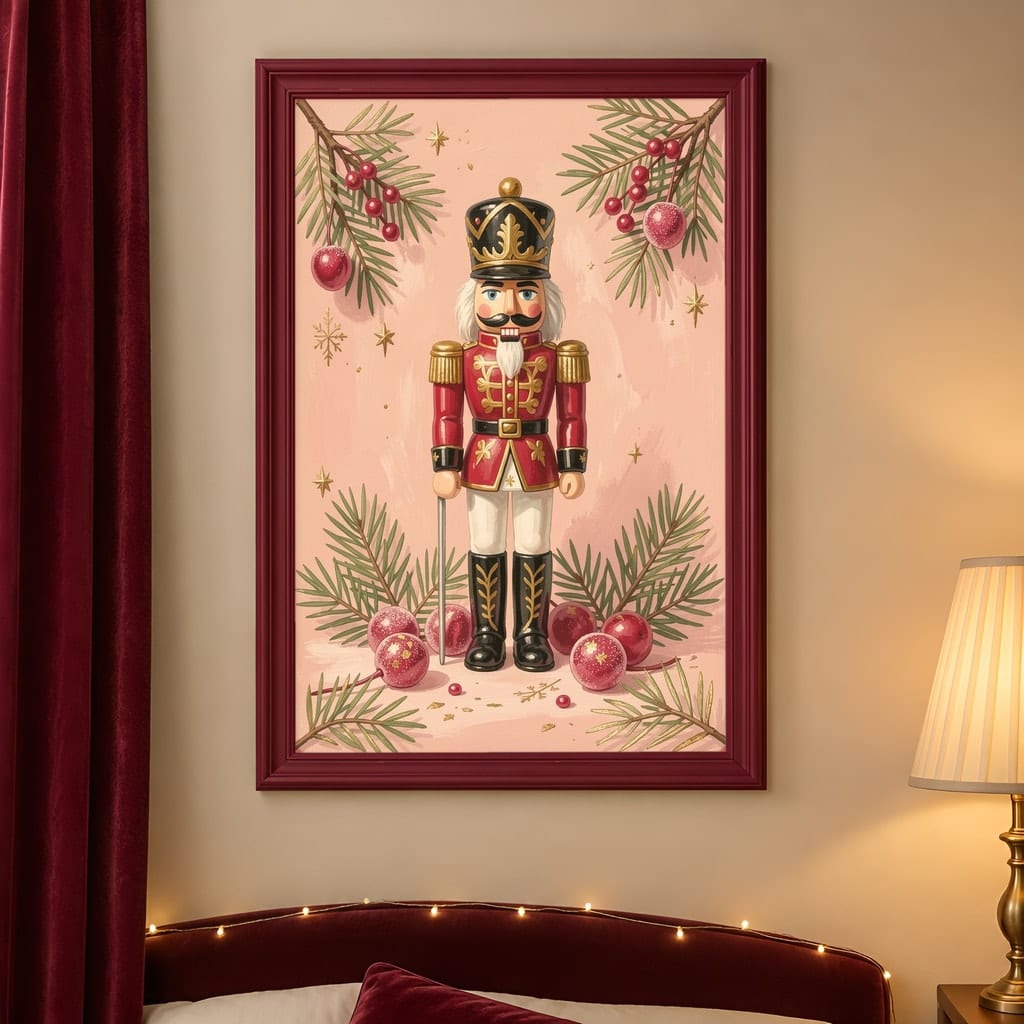 Pink Christmas Frame Mockup — Nutcracker Ballet Pastel Holiday Wall Art PSD Templates (40 Scenes): mockup scene 13 of 40