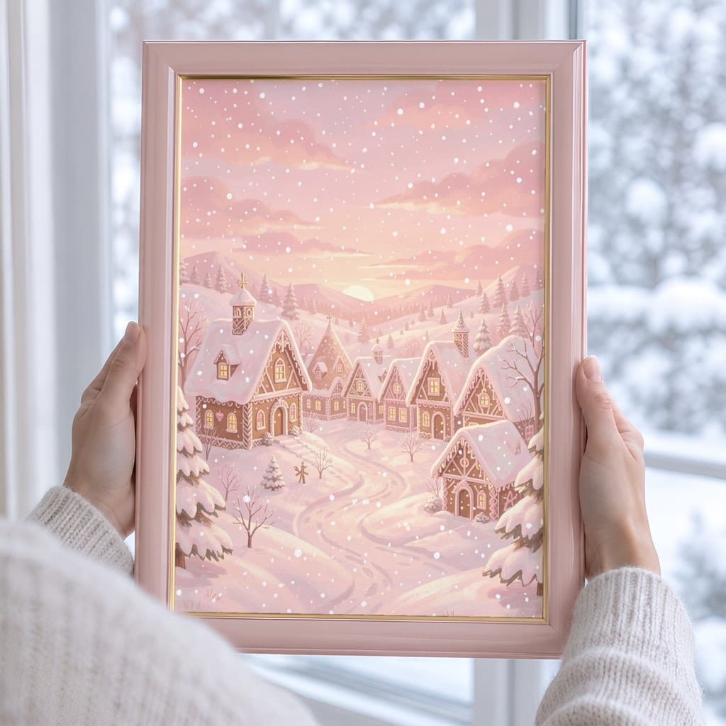 Pink Christmas Frame Mockup — Nutcracker Ballet Pastel Holiday Wall Art PSD Templates (40 Scenes): mockup scene 16 of 40