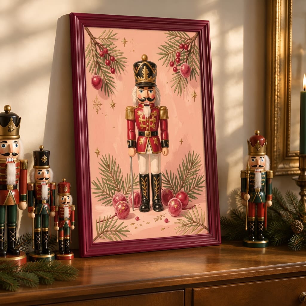 Pink Christmas Frame Mockup — Nutcracker Ballet Pastel Holiday Wall Art PSD Templates (40 Scenes): mockup scene 18 of 40