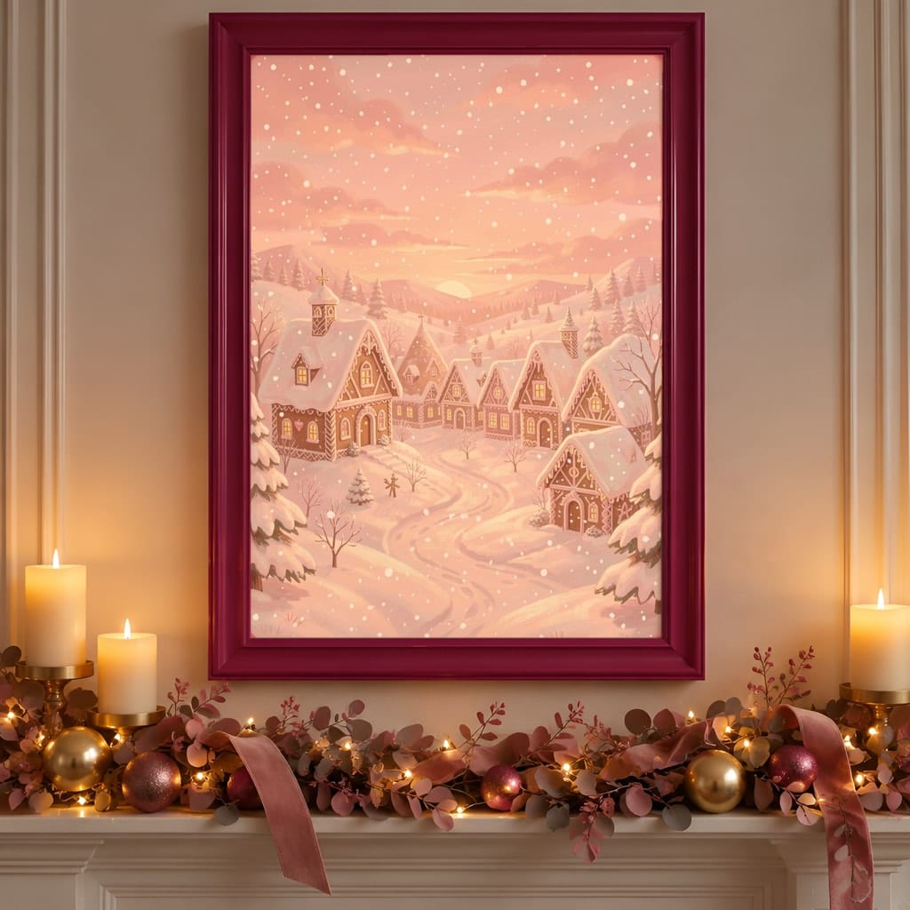 Pink Christmas Frame Mockup — Nutcracker Ballet Pastel Holiday Wall Art PSD Templates (40 Scenes): mockup scene 2 of 40