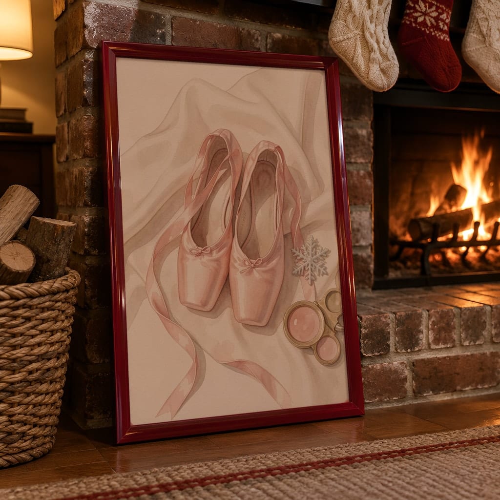 Pink Christmas Frame Mockup — Nutcracker Ballet Pastel Holiday Wall Art PSD Templates (40 Scenes): mockup scene 24 of 40